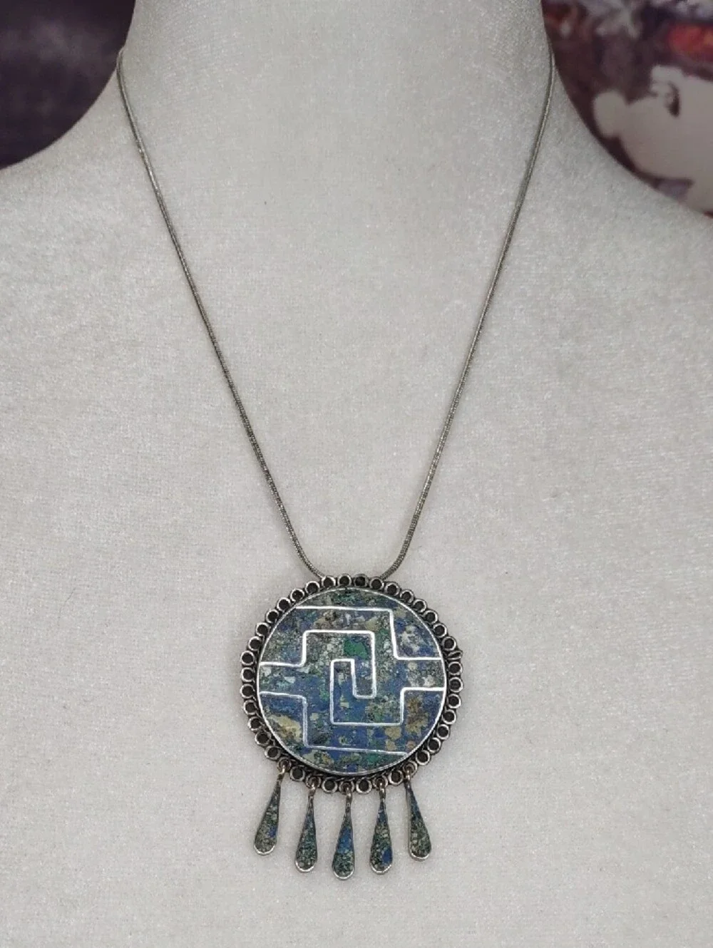 Vintage Taxco Sterling Silver Round Mosaic Brooch/Pendant